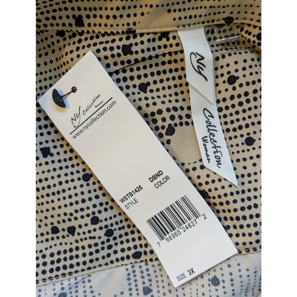 NEW NY Collection Button Blouse Roll Tab Sleeve Stretch Beige Black Dot Size 3X - Picture 9 of 10